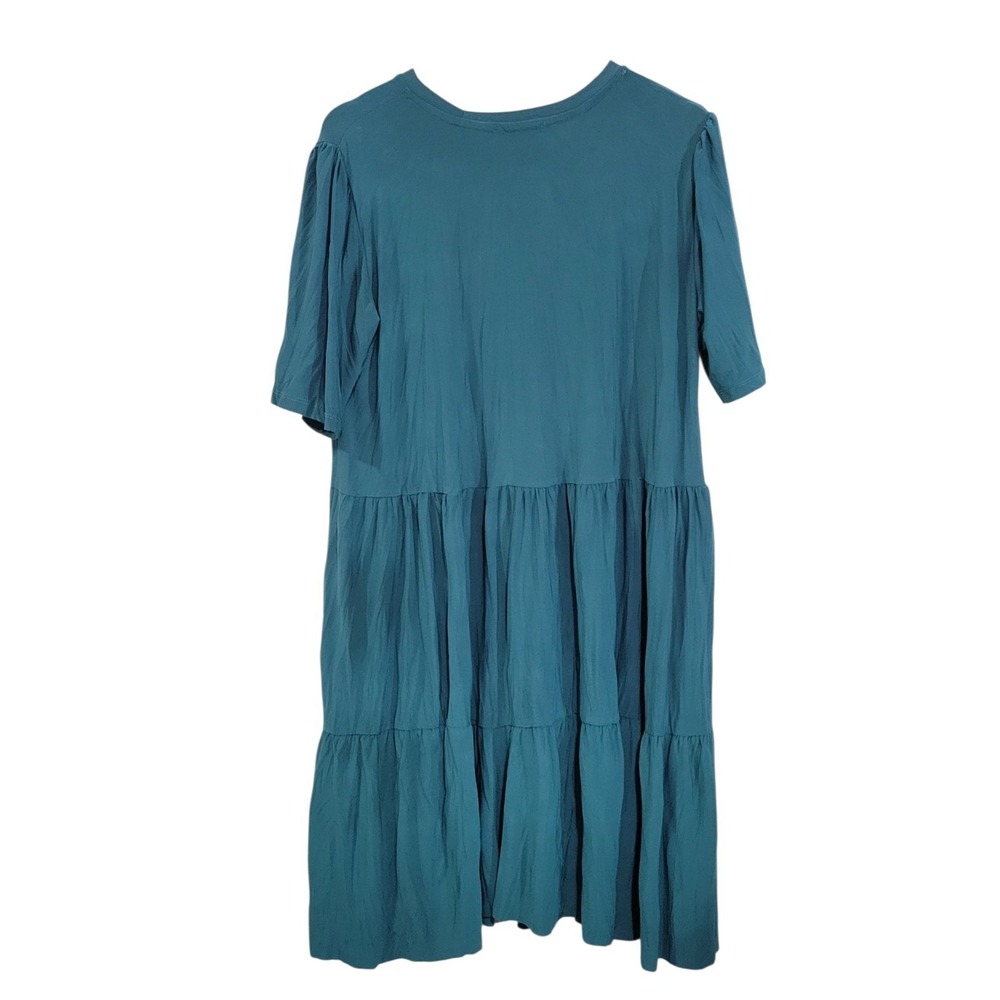 Zara Tiered Peasant Dress Womens Small Teal Green Stretch Knee Length - Picture 2 of 4